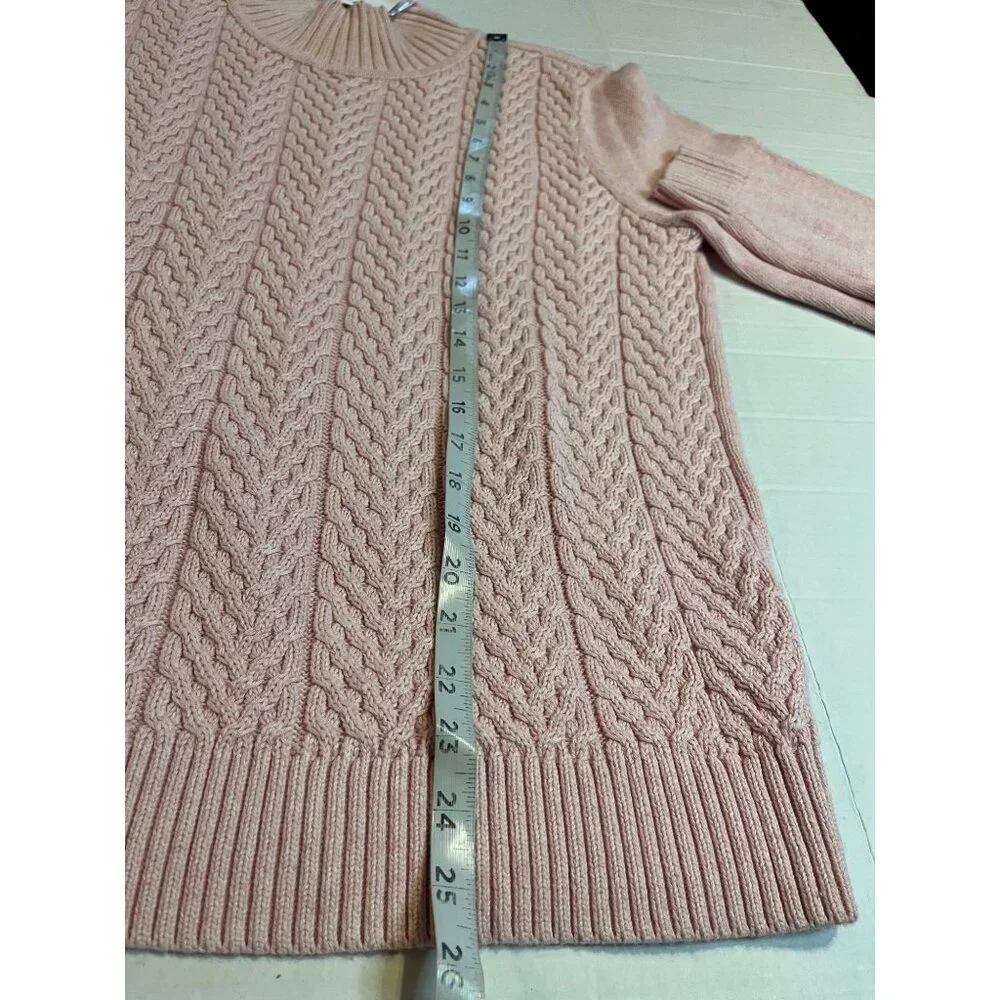 NWT Croft & Barrow Womens Pink Cable Knit Sweater  L Cotton preppy long sleeve